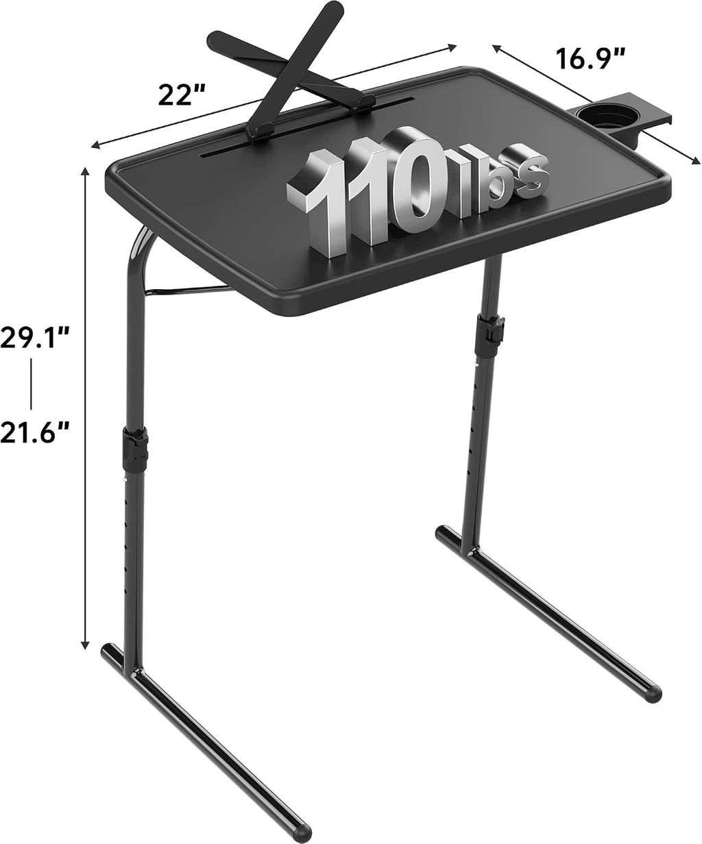 X TV Tray Table, Allpop Large TV Dinner Tray for Eating, Adjustable Folding Laptop Table with Book Stand, Cup Holder & Tablet Slot on Couch & Bed, Black