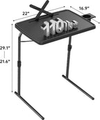 X TV Tray Table, Allpop Large TV Dinner Tray for Eating, Adjustable Folding Laptop Table with Book Stand, Cup Holder & Tablet Slot on Couch & Bed, Black