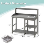 Psilvam Outdoor Potting Bench with Sink, Rot-Resistant HDPS Potting Table for Outside Garden, All-Weather Use (Gray)