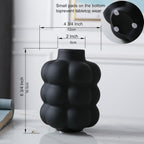 Mowtanco Black Ceramic Vase - Small Spherical Flower Vase for Centerpiece, Three Floors Design for Modern Home Decor, Boho Decorative Vase - 6.7" Tall