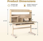 Costzon Kids Desk, Height Adjustable Student Table w/Tilt Desktop, Retractable Book Stand, Hutch, Drawer, Pen Holder, Tray & Scale Ruler, Children Study Desk for Reading Writing Drawing
