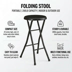 Folding Stool,24-Inch Collapsible Stool,Portable Stool with 200lb Capacity,Suitable for Indoor or Outdoor Use,Black