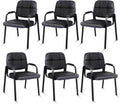 CLATINA Leather Guest Chairs Set of 6, Desk Chair No Wheels, Office Reception with Padded Arms for Office Conference Waiting Room, Black