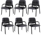 CLATINA Leather Guest Chairs Set of 6, Desk Chair No Wheels, Office Reception with Padded Arms for Office Conference Waiting Room, Black