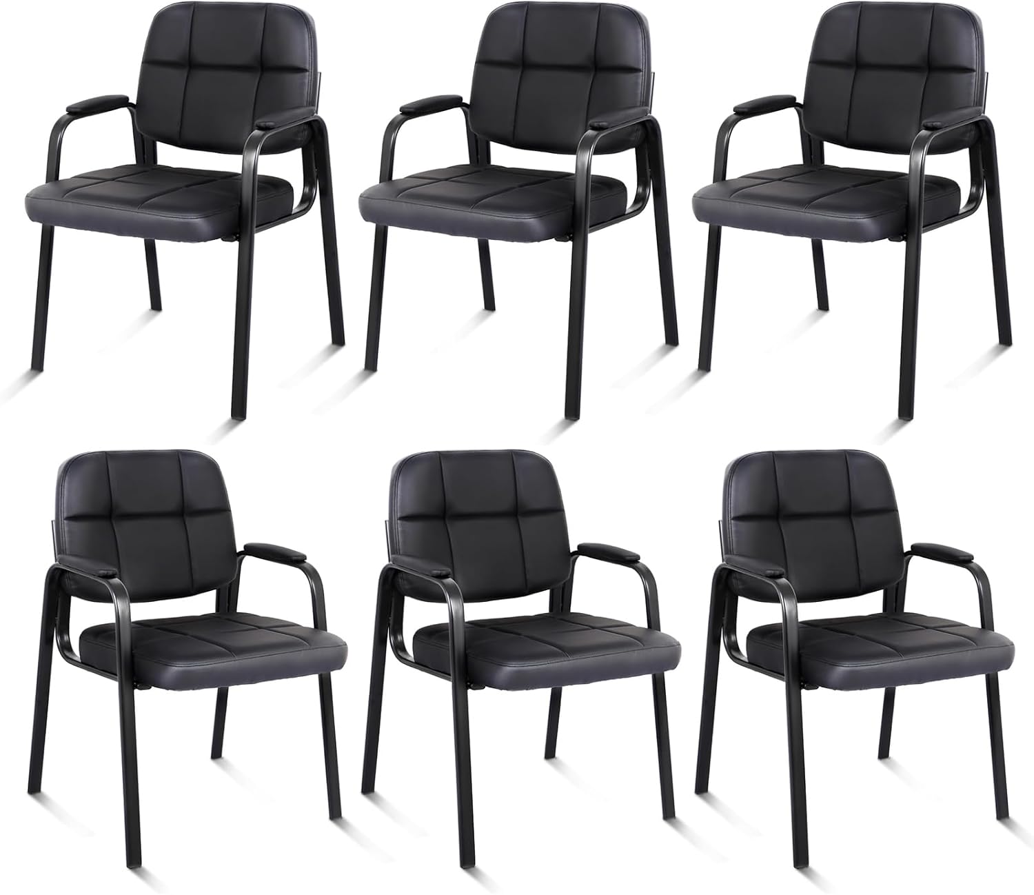 CLATINA Leather Guest Chairs Set of 6, Desk Chair No Wheels, Office Reception with Padded Arms for Office Conference Waiting Room, Black