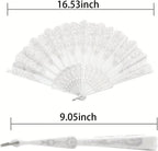 2PCS 9.05in White Lace Folding Hand Fan, Vintage Floral Handheld Fan for Wedding Bridal, Photo Prop, Party Dance, Decorative Cooling Fan,White