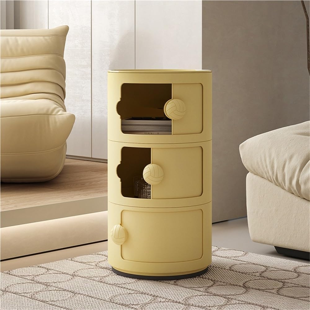 3-Tier Side Table with Sliding Door, Colorful Bedside Table with Storage, Multifunctional Stackable Storage Cabinet, End Table for Living Room, Bedroom(Yellow)