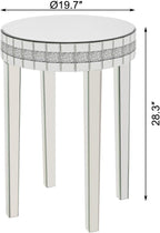 Round Mirror Accent Table with Crushed Diamond Edge Frame, 19.7" Mirrored End Table with Crystal Legs for Living Room Entryway, Small Space Side Table