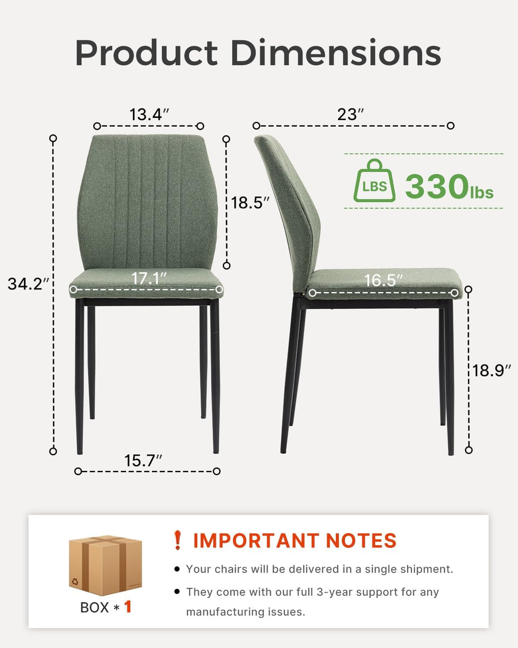Dining Chairs Set of 4, Upholstered Wooden Dining Room Chairs, Mid Century Modern Fabric Kitchen Chair with Metal Legs Chenille Fabric for Kitchen/Restaurant/Hotel- Green (Only Chairs)