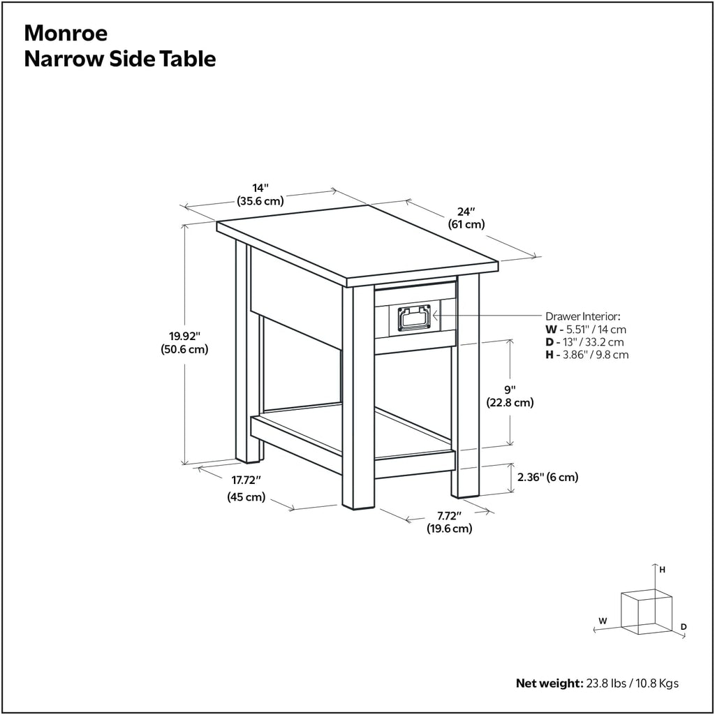 SIMPLIHOME Monroe Narrow Side Table – 14 inch Wide Solid Acacia Wood Narrow End Table in Warm Acorn Brown, Contemporary Accent Table for Living Room with Drawer and Shelf