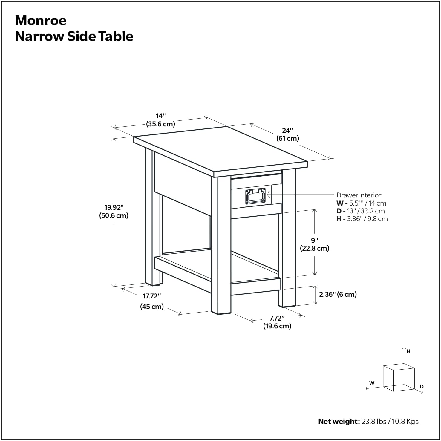 SIMPLIHOME Monroe Narrow Side Table – 14 inch Wide Solid Acacia Wood Narrow End Table in Warm Acorn Brown, Contemporary Accent Table for Living Room with Drawer and Shelf