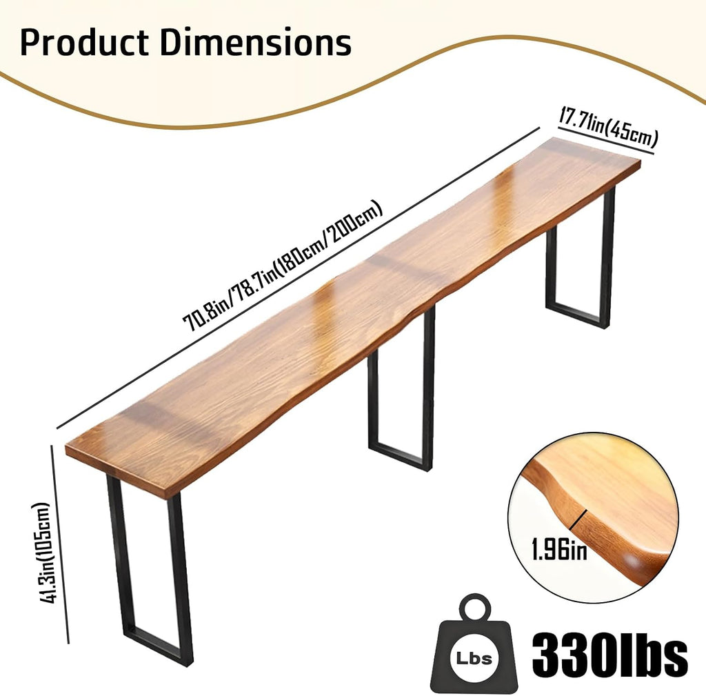 78.7in Bar Table,Solid Wood Narrow Counter Height Table, Industrial Kitchen Dining Table, for Coffee Shop, Living Room, Party Room, Small Space, Pub (78.7 * 17.71 * 41.3in)