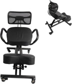 Qinlorgo Height Adjustable Ergonomic Kneeling Chair Posture Corrector Back Support Chair with Mesh Backrest & Leather Cushion for Home Office Spine Health