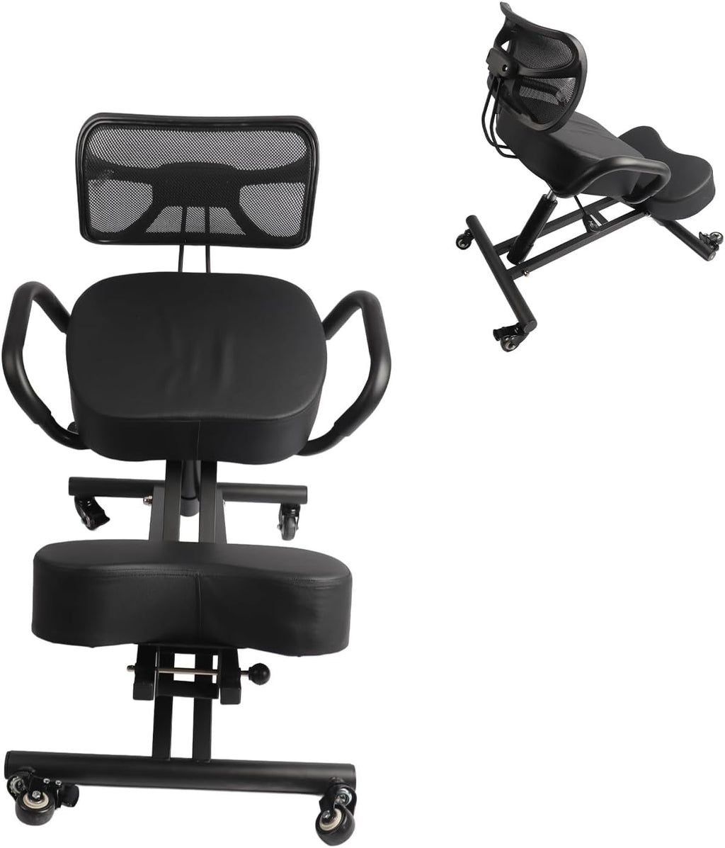 Adjustable Ergonomic Kneeling Chair with Back Support and Leather Cushion for Posture Correction and Orthopaedic Stool, Suitable for Most People