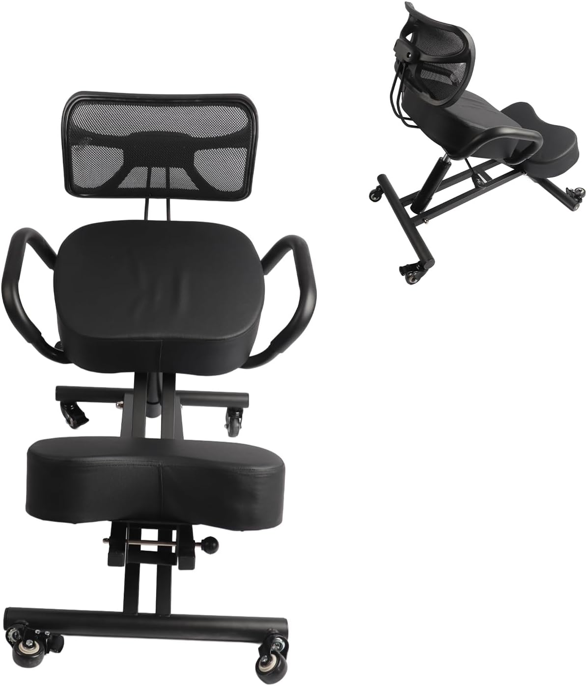 Adjustable Ergonomic Kneeling Chair with Back Support and Leather Cushion for Posture Correction and Orthopaedic Stool, Suitable for Most People