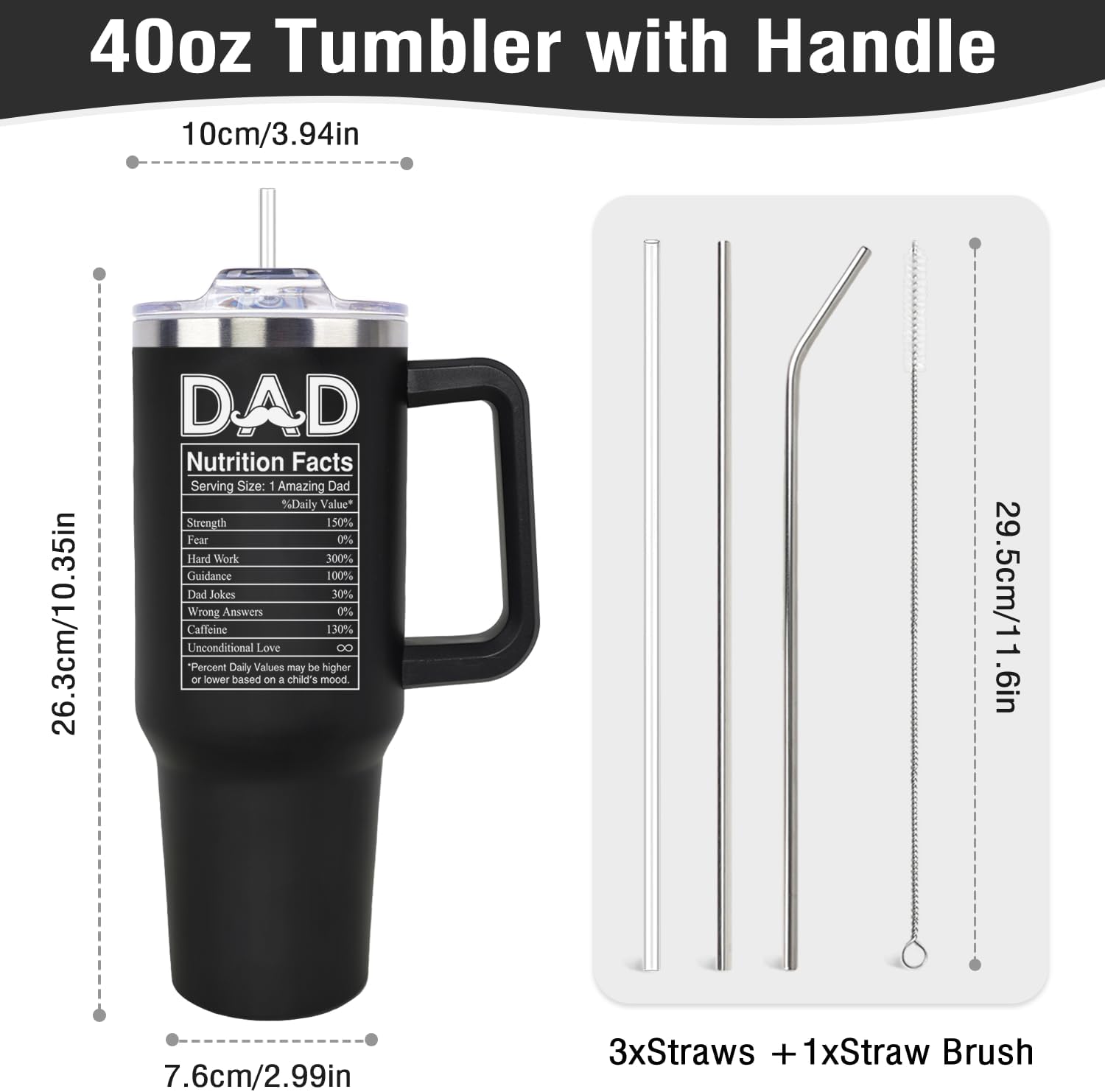 LHSCVUFASC Fathers Day Gift for Dad from Daughter, Son - Birthday Christmas Tumbler Gifts for Husband Dad - Best Ever Dads Gifts Ideas for New Daddy - 40 Oz Stainless Steel Tumbler Coffee Cup