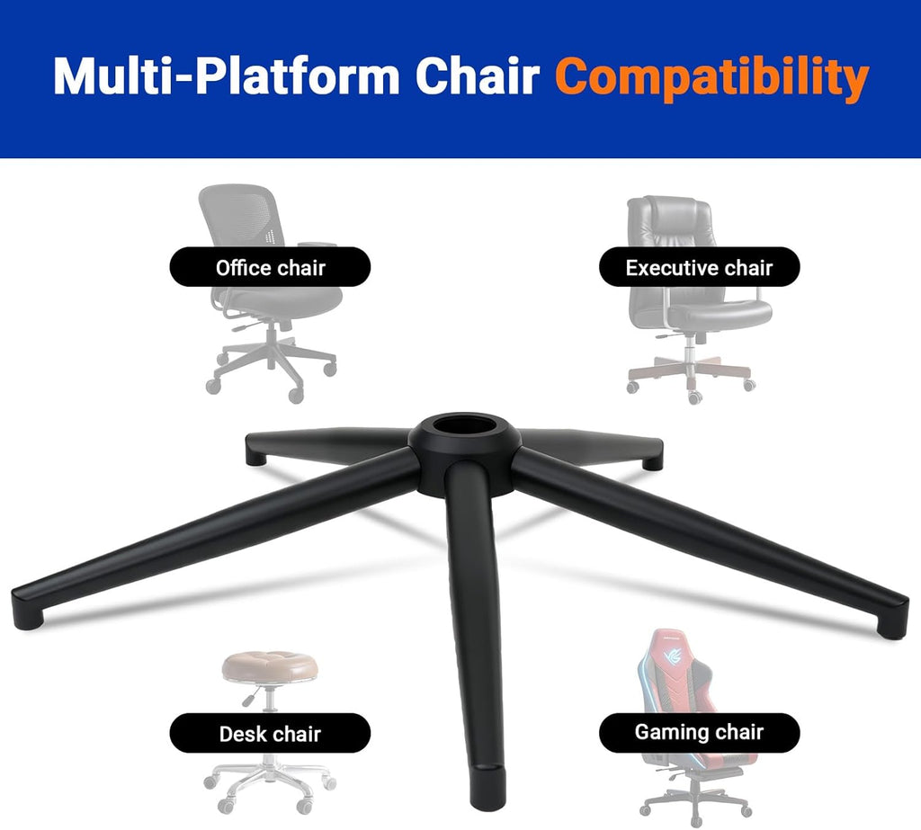 28" Office Chair Replacement Parts- Heavy Duty Base Replacement- 2500 Lbs Capacity Matte Black Metal Chair Legs with Universal Casters Sockets, for Most Office/Desk Chair