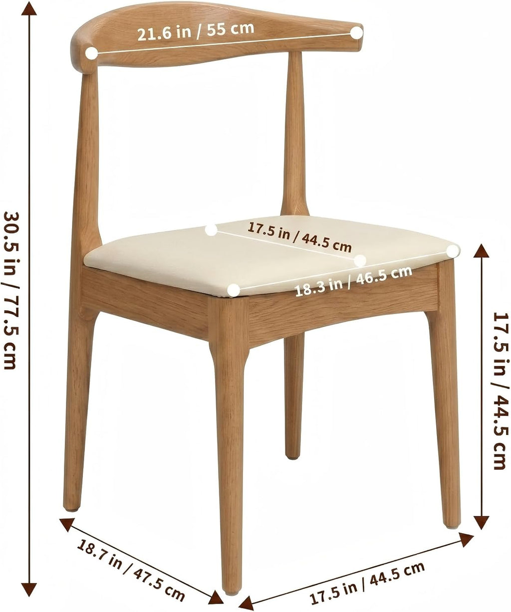 Solid Wood Dining Chairs Set of 2, Mid Century Modern Kitchen Chairs with Leather Upholstered Seat, Elegant Natural Wood Side Chairs for Dining Room, Kitchens,Restaurants, cafes