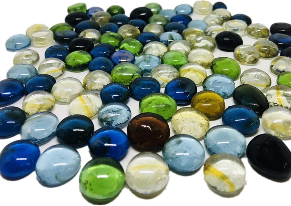 TSY TOOL 3 Lb (Approx 300 Count) 3 Bags Mixed Color Glass Gems Pebbles Stones Flat Marbles for Vase Accents and Crafting