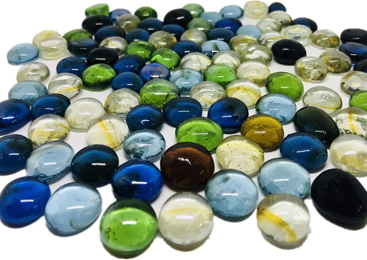 TSY TOOL 3 Lb (Approx 300 Count) 3 Bags Mixed Color Glass Gems Pebbles Stones Flat Marbles for Vase Accents and Crafting