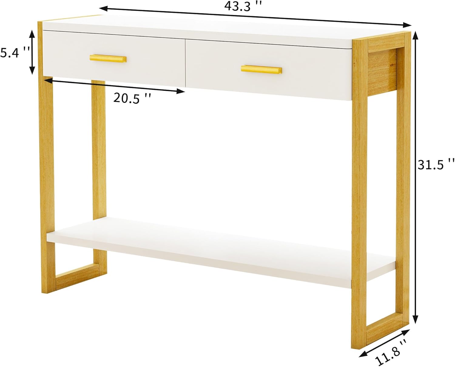 Entryway Table, Sofa Table with 2 Drawers and Storage Shelf, Console Table with Reinforced Legs for Living Room, Entrance, White