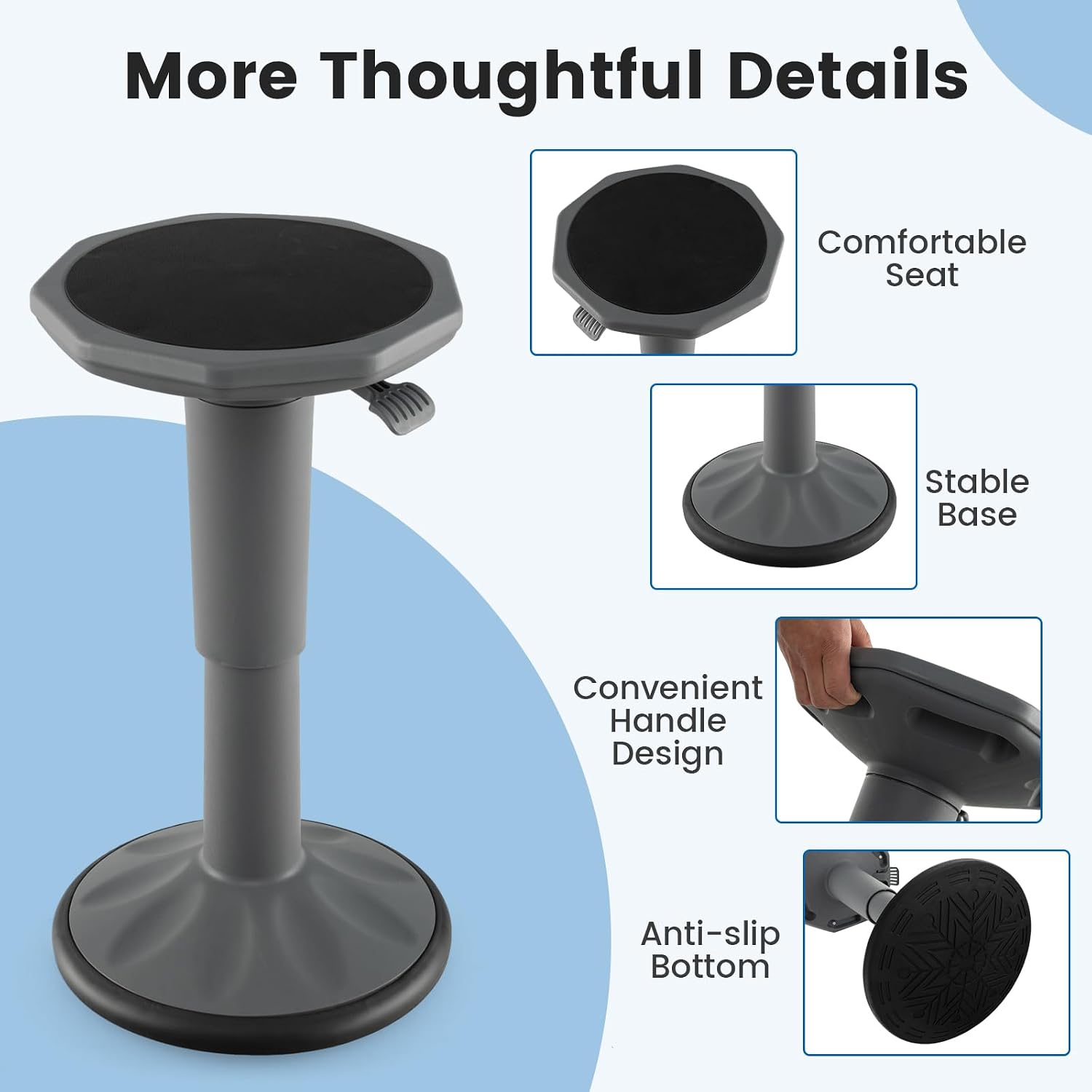 S AFSTAR Ergonomic Wobble Stool, Kids Active Motion Stool w/ 16"- 23.5" Adjustable Height, 245 LBS Weight Capacity, 360-Degree Wiggle Chairs Kids Wobble Chair for Classroom Preschool (Grey)