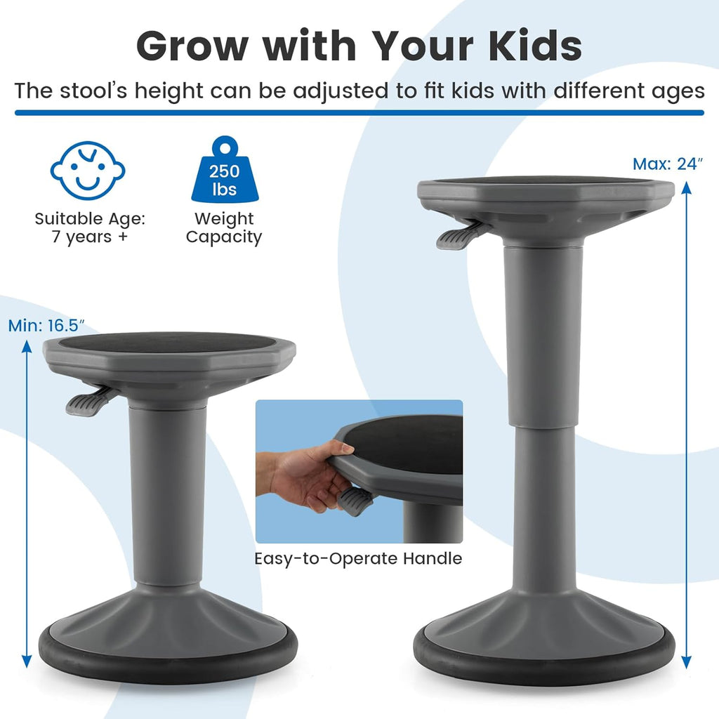 S AFSTAR Ergonomic Wobble Stool, Kids Active Motion Stool w/ 16"- 23.5" Adjustable Height, 245 LBS Weight Capacity, 360-Degree Wiggle Chairs Kids Wobble Chair for Classroom Preschool (Grey)