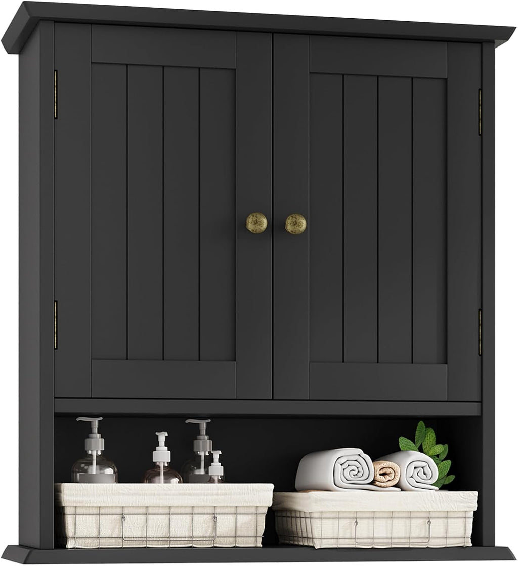 Bathroom Wall Cabinet, Bathroom Cabinet Wall Mount with 2 Doors and Open Shelf, Over The Toilet Wall Storage, Wooden Medicine Cabinets
