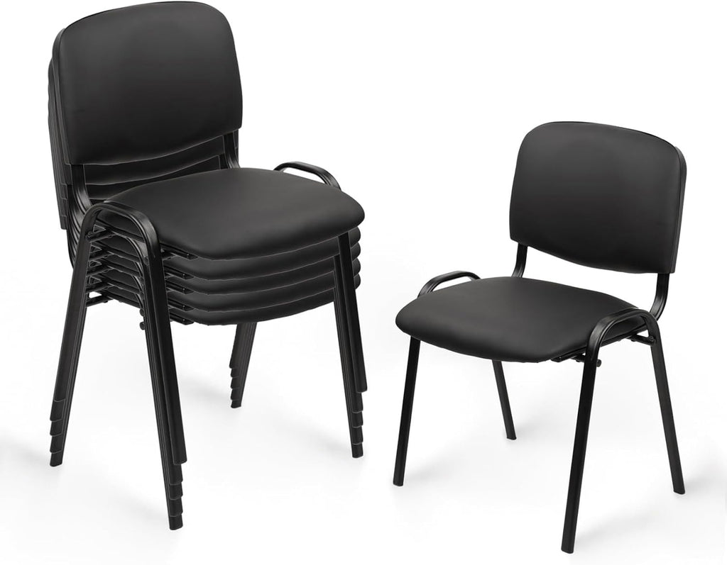 CLATINA Stackable Waiting Room Chairs, PU Leather Guest Reception Chair with Upholstered Thickene Seat and Back Support, Stacking Chair Metal Leg for Office School Church Conference, Black, 5 Pack