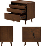 25.43" Nightstands Set of 2 with Leg Walnut Night Stand Set 2 for Bedrooms | Mid Century Modern Nightstands with Charger Station Wooden Bedside Table Set of 2 Night Stands for Bedrooms Set of 2