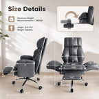 Big and Tall Office Chair with Footrest, Teddy Fleece Ergonomic Desk Chair with Flip Armrests for Pets & Cross-Legged Sitting, Wide Seat Reclining Executive Computer Chair for Home Office, Grey