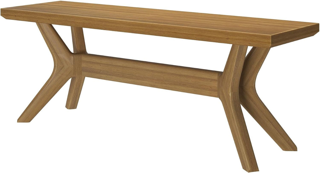 Plank+Beam Verso 48 Inch Modern Dining Bench, Pine Wood, Cross-Leg Base, Pecan