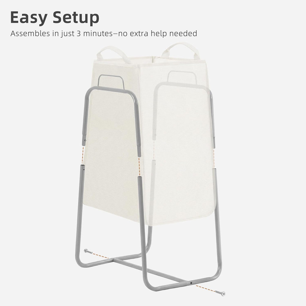 STORAGE MANIAC Metal Rack Laundry Hamper, 85L Large Laundry Basket with Convenient Handle, Freestanding Dirty Clothes Hamper for for Dorm, College, Small Space, Closet, Bedroom, Beige