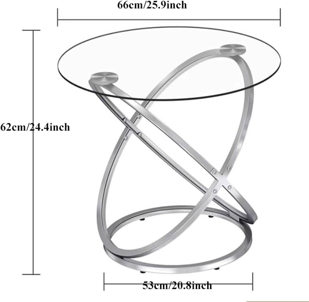 End Table Round Side Table, Glass End with Metal Frame, Small Coffee with Modern Style for Spaces,Living Room, Balcony, Bedroom Living Room Side Table