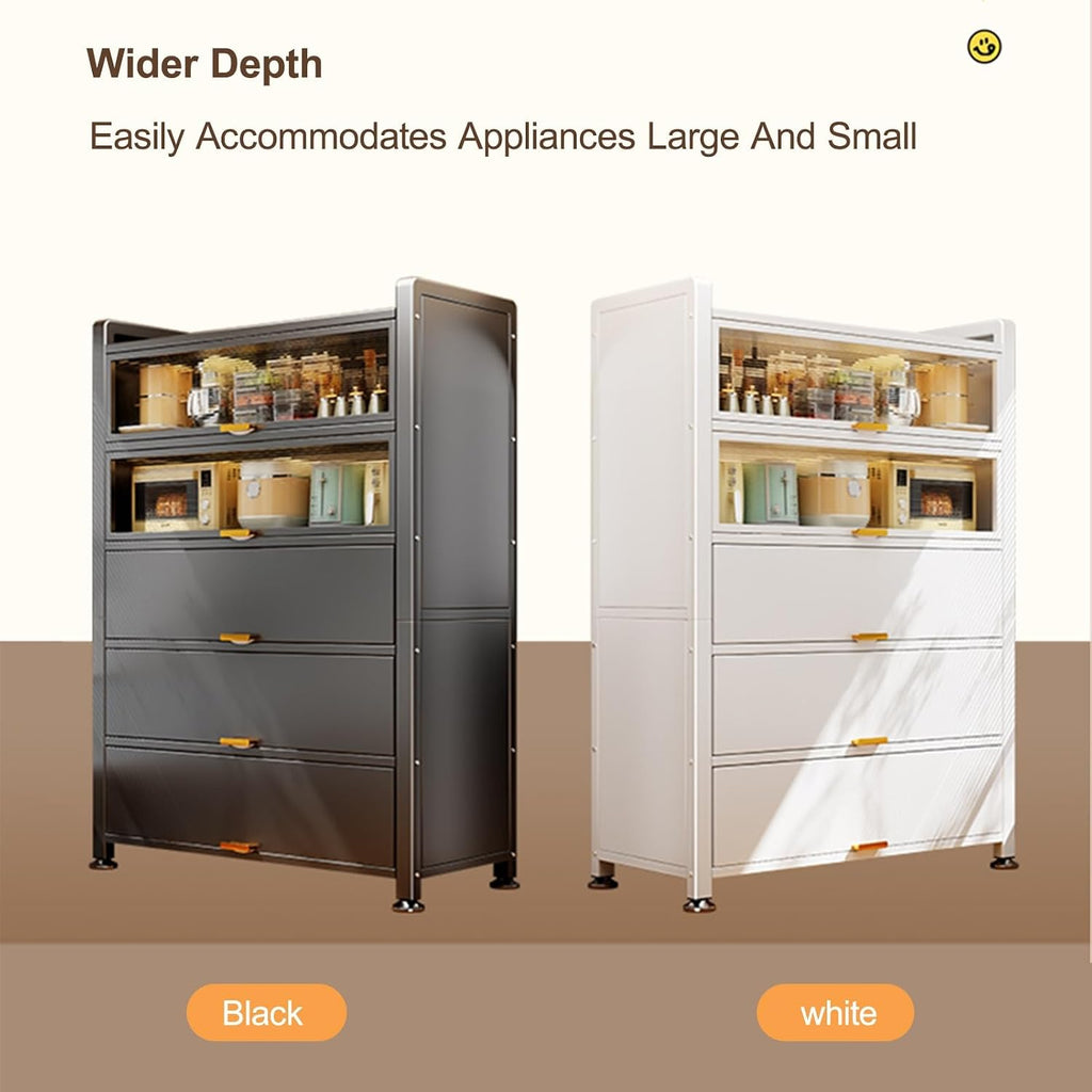 Tall Storage Cabinet with Glass Doors, Kitchen Pantry Cabinet Adjustable Shelves, Hutch Cabinet with Storage, for Dining Room Living Room Furniture(Gray,184x60cm/72.4x23.6in)