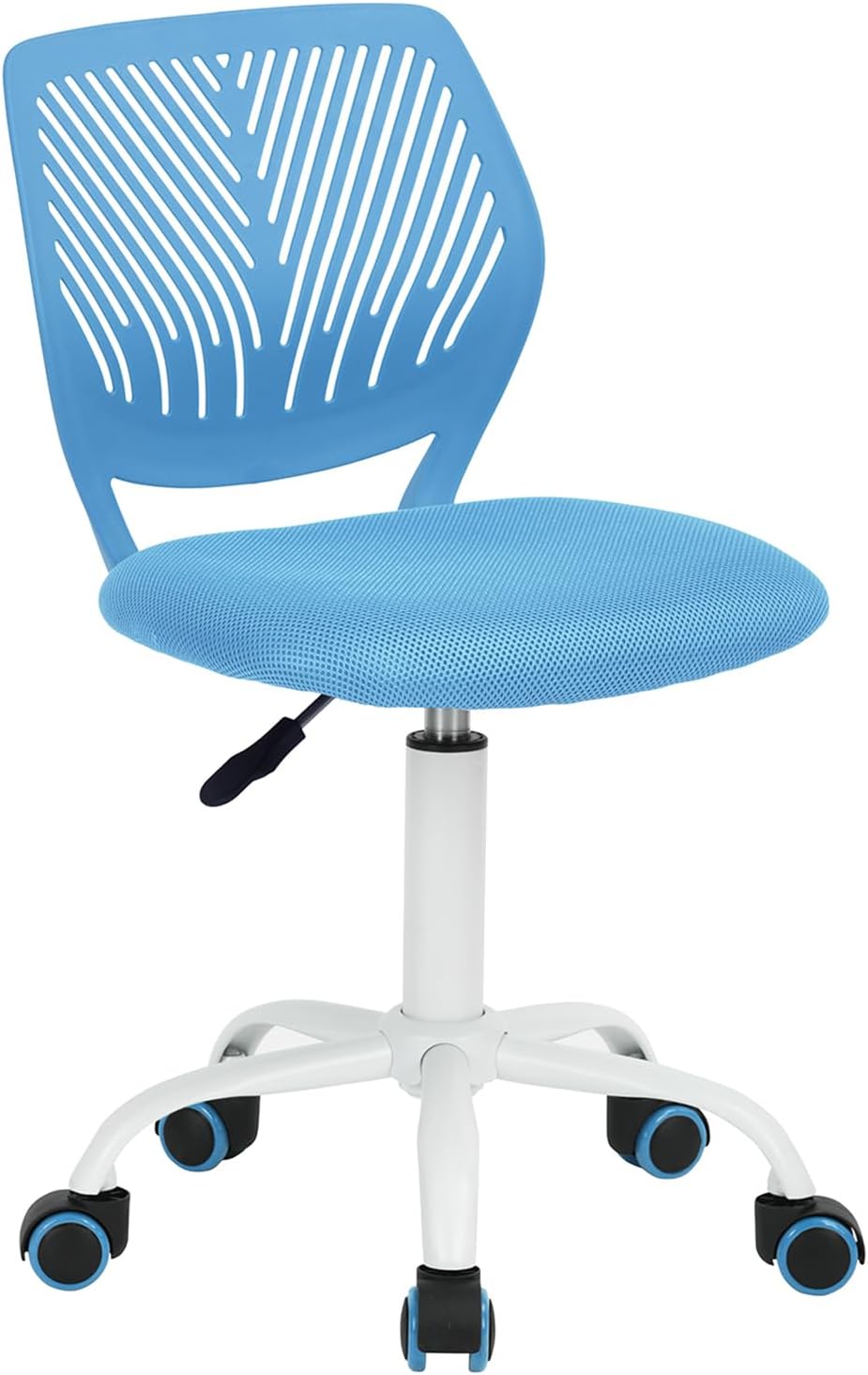 FurnitureR Rolling Study Mesh Desk Chair, Ergonomic Armless Compact Adjsutable Swivel Task Chair with Soft Cushion ad Plastic Mid-Back for Students Teens Children Kids, Sky Blue