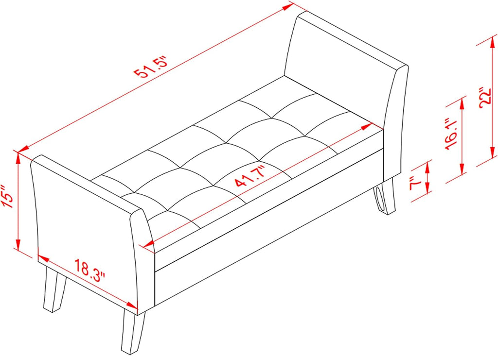 51.5" Velvet Storage Bench, Upholstered Button Tufted Design, Bedside Bench with Armrests, Secure Hinged Storage Space, Suitable for Bedroom Living Room (Grey)