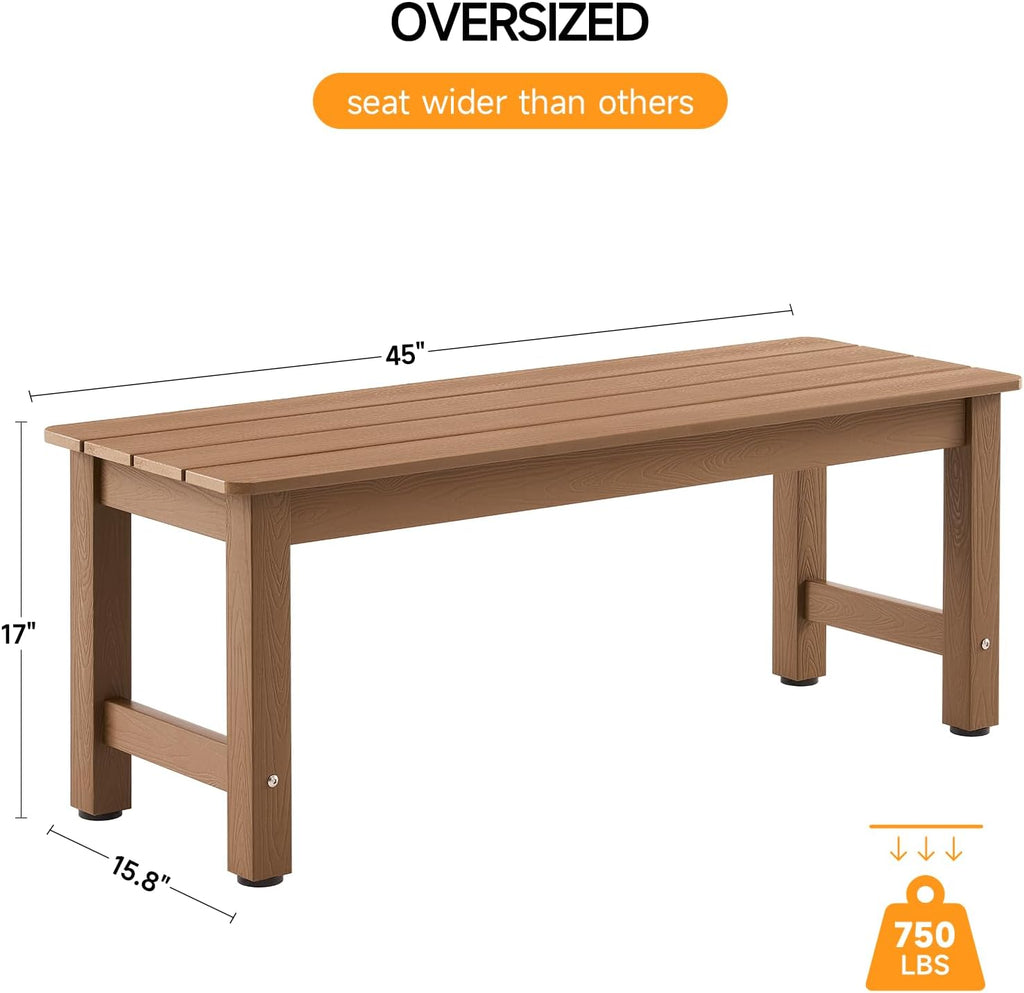 ONBRILL Outdoor Benches Weatherproof, 2-Person Poly Lumber Garden Bench, All-Weather Patio Bench Will not Rot and Fade for Garden, Porch, Backyard and Park, Easy Installation, Brown