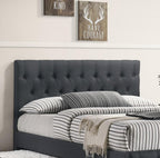 Contemporary Twin Size Bed w, Trundle Slats Charcoal Burlap Upholstered Button Tufted Headboard Footboard Youth Bedroom Furniture Wooden Slats 1pc Bed