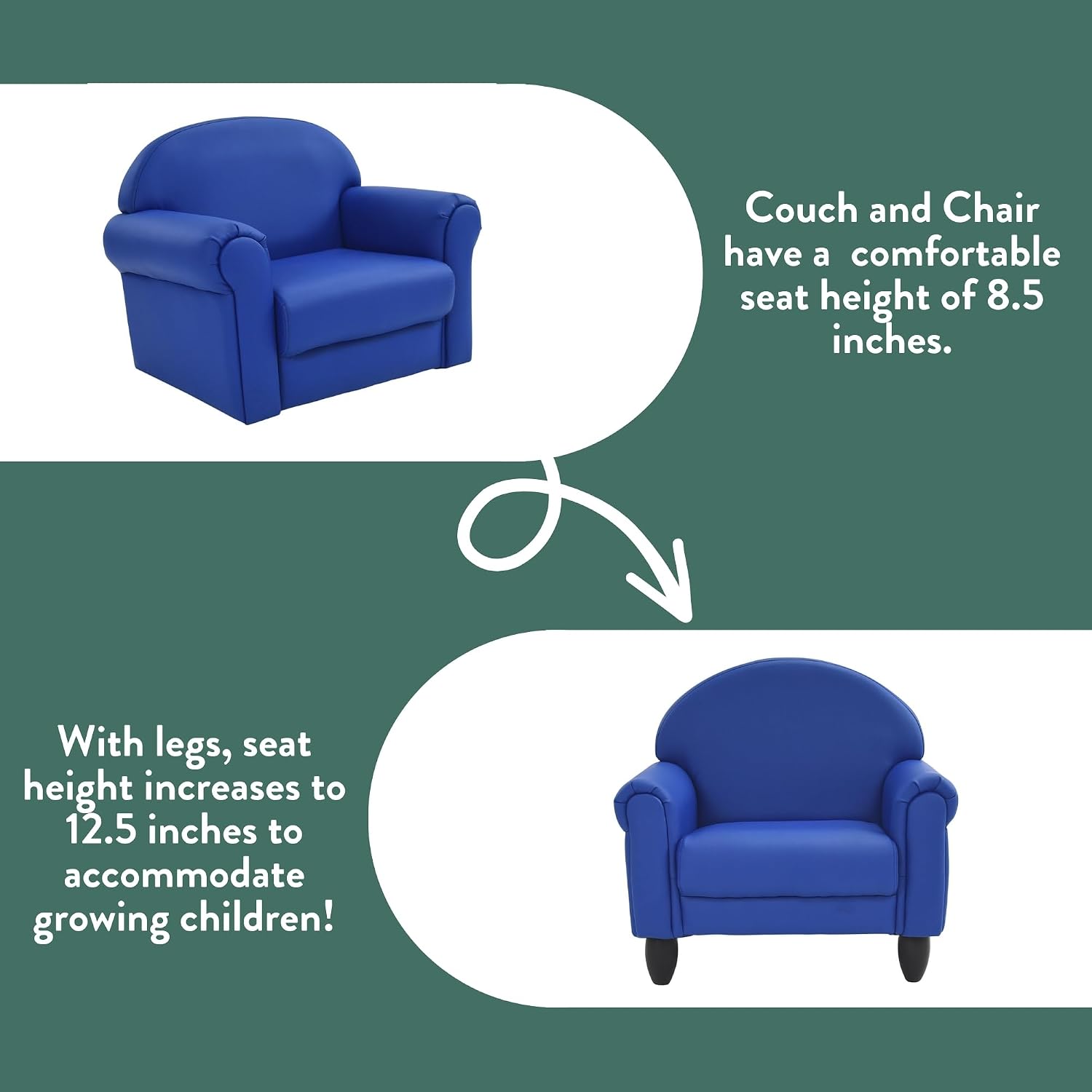 Children's Factory As We Grow Chair and Couch, Blue, CF805-309, Flexible Classroom Seating, Toddler Nursery Décor, Kids Playroom or Daycare Furniture
