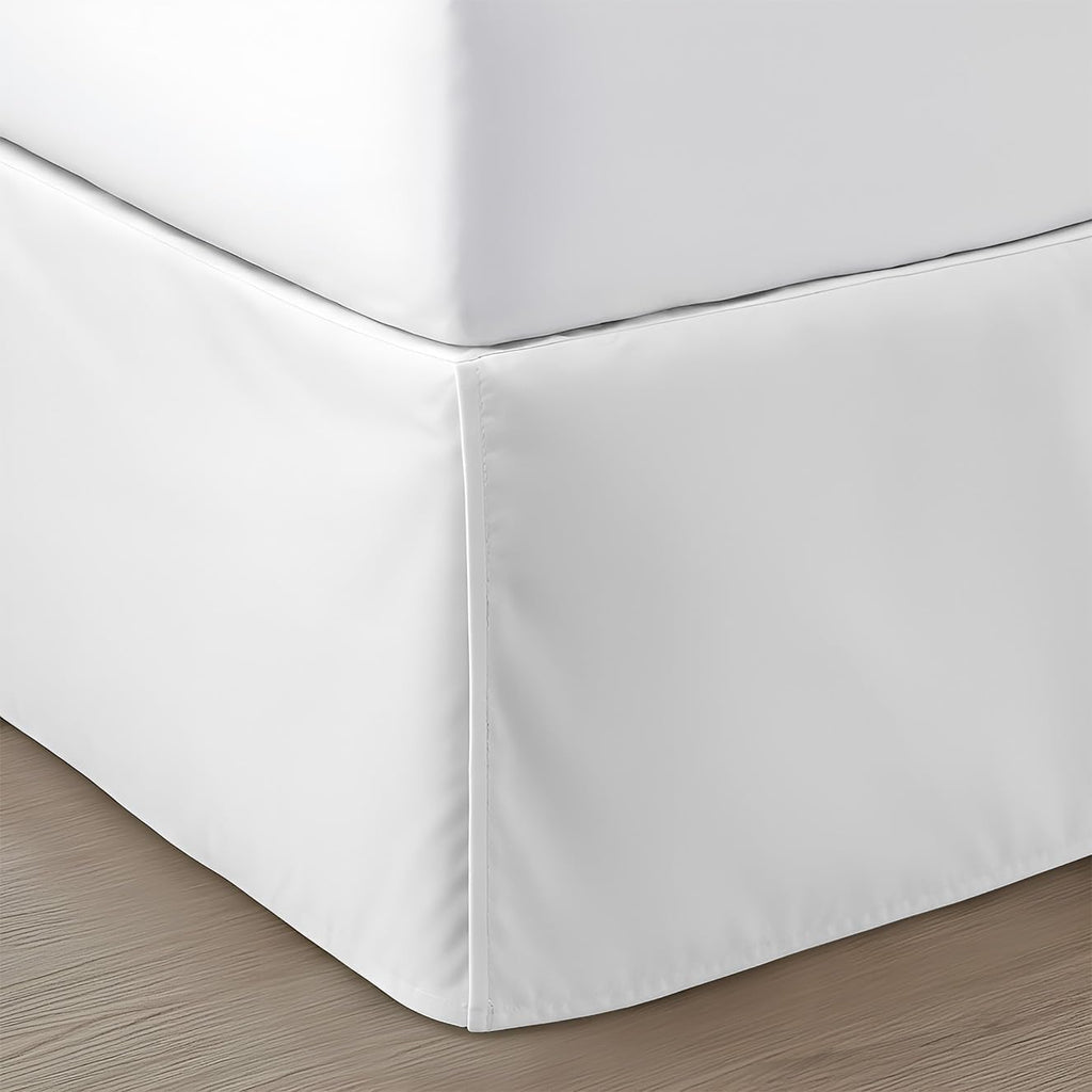 SGI Bedding 10 inch Drop Bed Skirt Queen Size - Platform Style with Secure Fit, Classic Tailored Look, Elegant Pleated Style Dust Ruffle, Split Corners, Wrinkle Resistant Microfiber - White