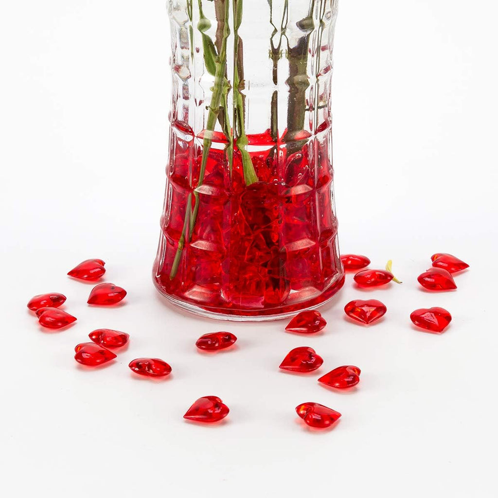 150 Pieces Red Acrylic Heart Shaped Crystals Gems | Translucent, Table Scatter, Valentine's Day & Wedding Decoration, Vase Filler