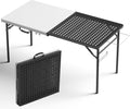 5FT Folding Table Portable Picnic Table with Metal Grid Grilling Surface, Foldable Camping Table Food Prep Station for BBQ, Patio & Beach