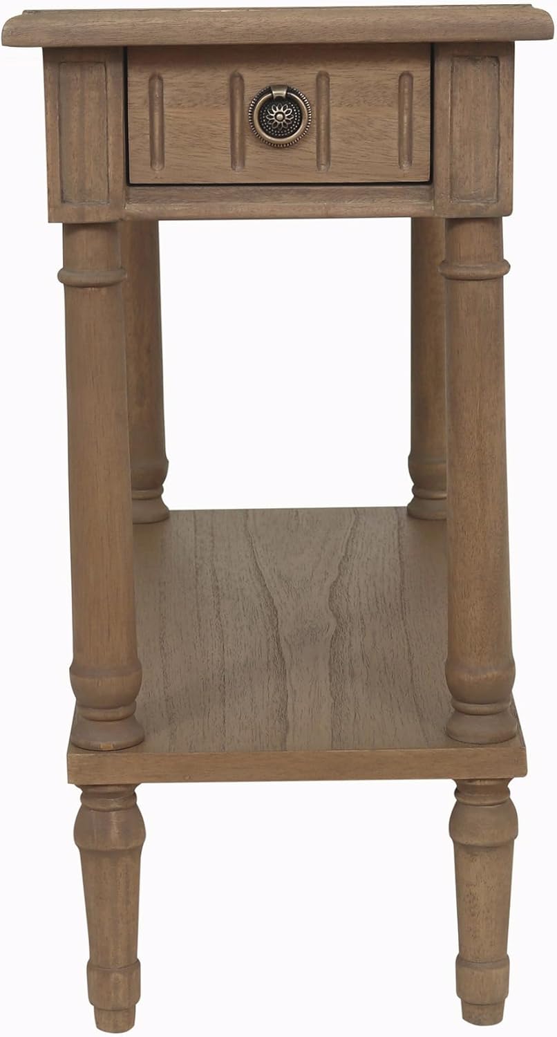 East at Main Narrow End Table with Drawer & Shelf, Solid Wood Slim Side Table for Small Spaces, Farmhouse End Table for Living Room, Bedroom or Entryway, Rustic Brown Finish