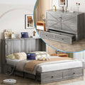Mjkone Murphy Bed Cabinet Queen with Tri-fold Mattress, Murphy Chest Bed with Built-in Charging Station & 2 Storage Drawers, Guest Cabinet Beds Cube Chest Beds for Bedroom, Grey