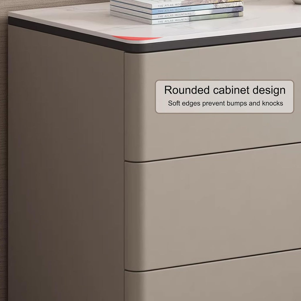 3 Drawer Nightstand, Rock Board Bed end Side Table Cabinet, Bedside Desk Leather Finish, Wooden Night Stand with Metal Handle, for Bedroom & Officesssss(Khaki,35.4 * 15.7 * 23.6")