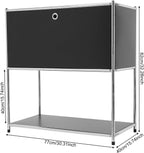 Modern Metal Side Table with Drop-Door & Open Shelf, 27.5" Height Silver & Orange Storage Cabinet for Living Room, Bedroom, Office - Nightstand, Bookshelf, for Small Spaces, Apartments & Dorms(Black)