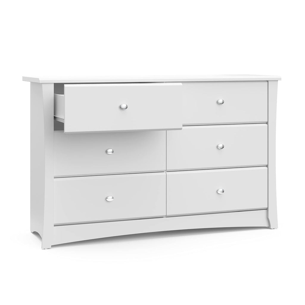 Storkcraft Crescent 6-Drawer Dresser, White | GREENGUARD Gold Certified, White Dresser for Bedroom, Kids & Nursery Storage Chest, Safety Interlocking Drawers, Kids Bedroom