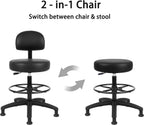 TAKE UR SEAT® Economical Multi-Purpose Medical Spa Drafting Stool with Adjustable seat and Back Height. Advanced Fabric seat Cover is Easy to Clean. Glide (Tall Bench Height Black)