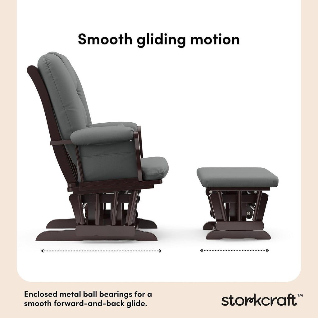 Storkcraft Tuscany Glider and Ottoman with Lumbar Pillow, Espresso/Gray | GREENGUARD Gold Certified, Bonus Lumbar Cushion Included, Solid Wood Base, Smooth Motion, Award-Winning Nursery Rocking Chair